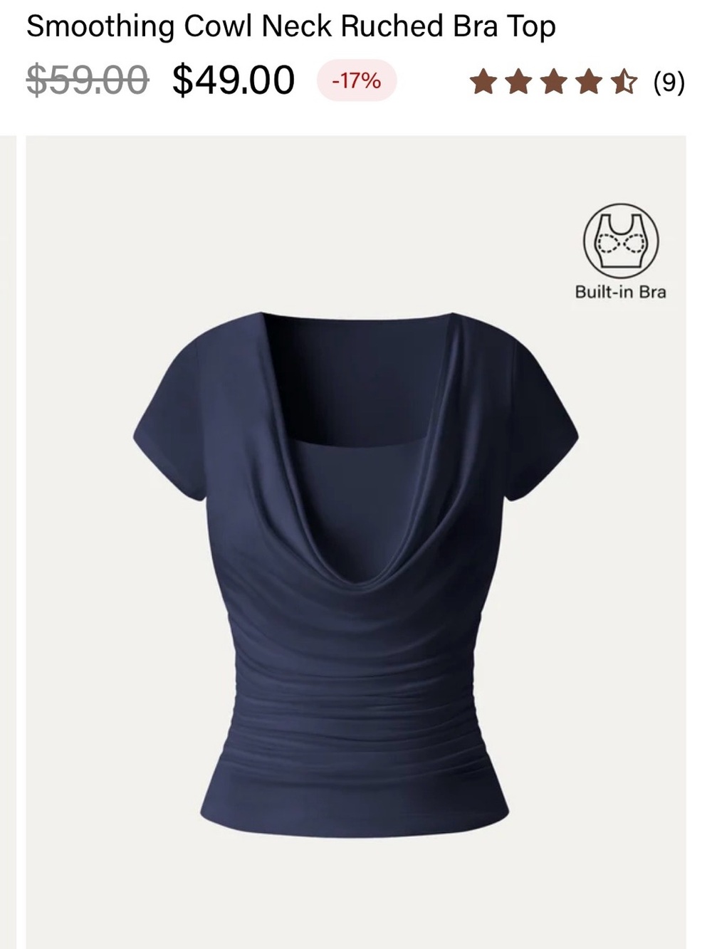 OGL Women's Navy Cowl Neck Draped Top